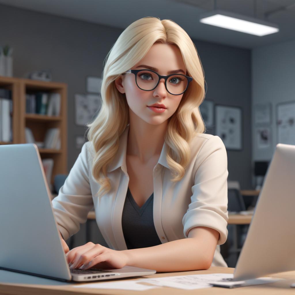 Woman working on a laptop in a modern office setting Woman working on a laptop in a modern office setting