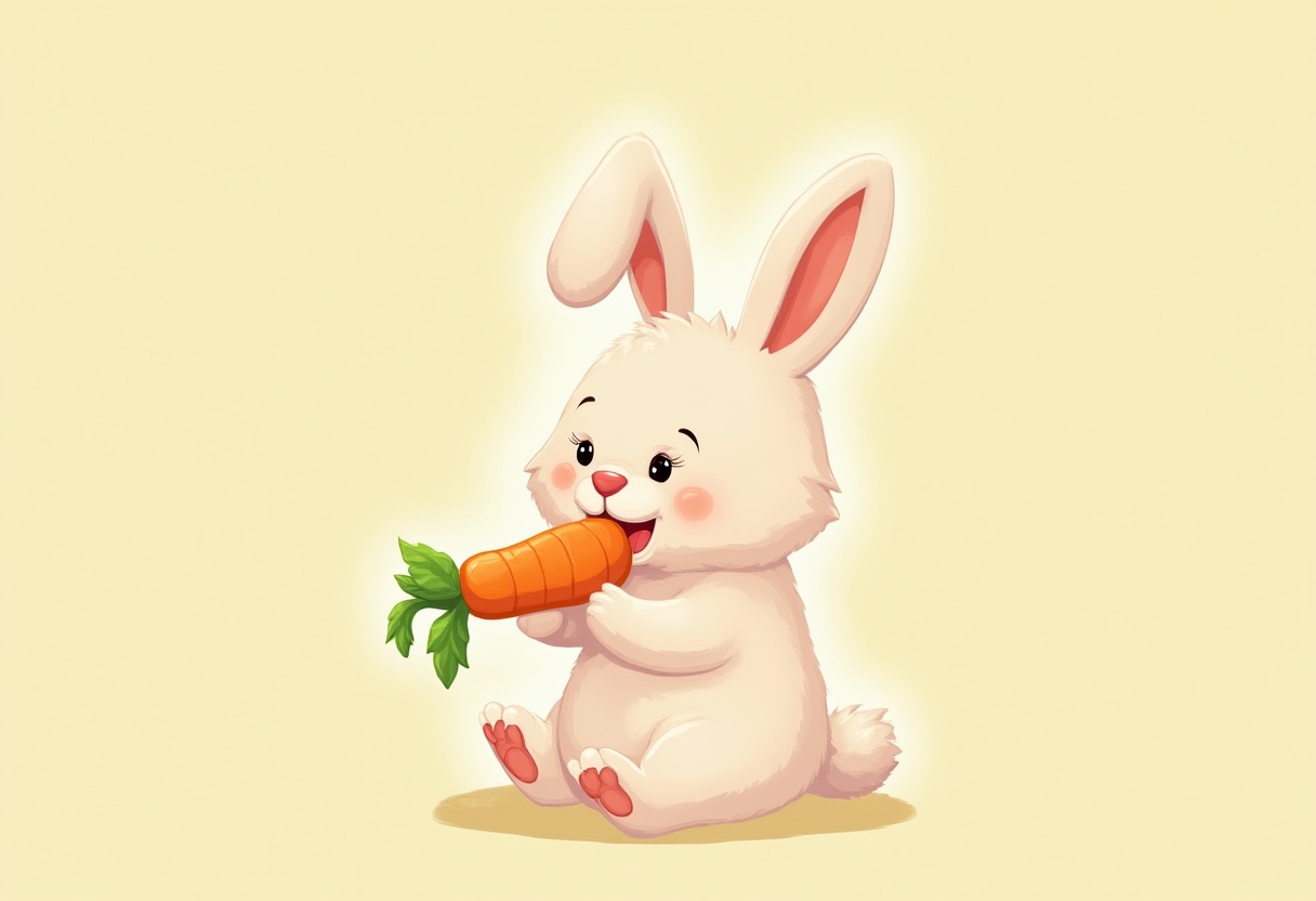Cute cartoon bunny enjoying a bright carrot Cute cartoon bunny enjoying a bright carrot