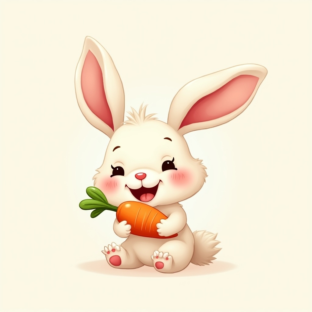 Cute rabbit holding a carrot in a cheerful pose Cute rabbit holding a carrot in a cheerful pose