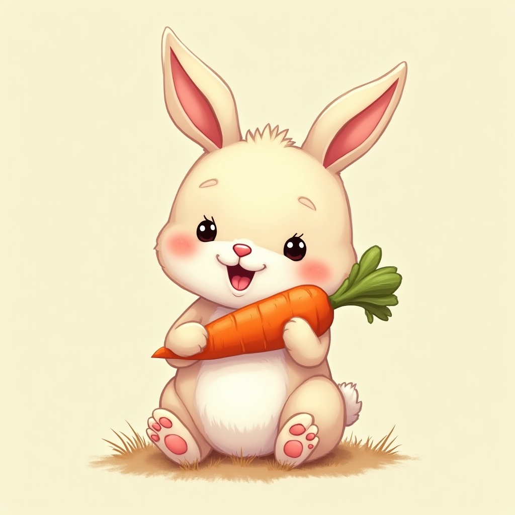 Cute rabbit holding a carrot in a playful pose Cute rabbit holding a carrot in a playful pose