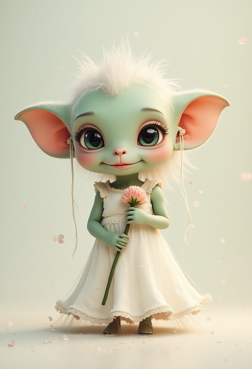 Cute character holding a flower in a light setting Cute character holding a flower in a light setting