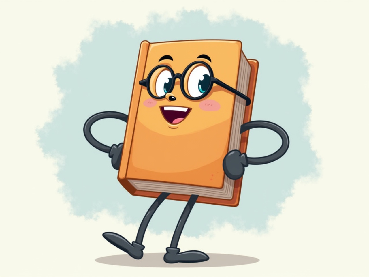 Cartoon book character smiling with glasses and arms Cartoon book character smiling with glasses and arms