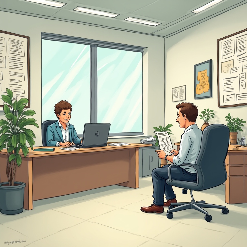 Business meeting in a modern office setting Business meeting in a modern office setting