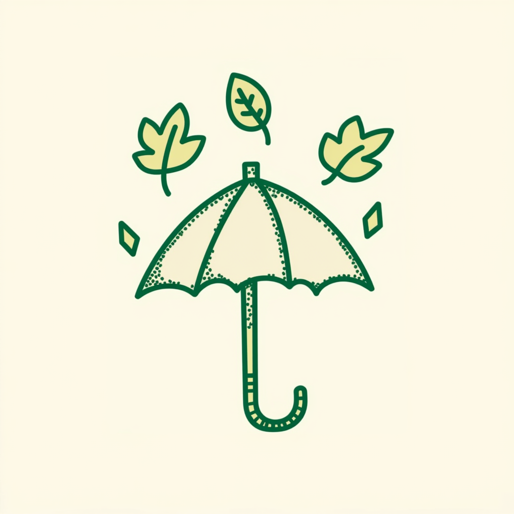 Cute green umbrella with falling leaves during autumn Cute green umbrella with falling leaves during autumn
