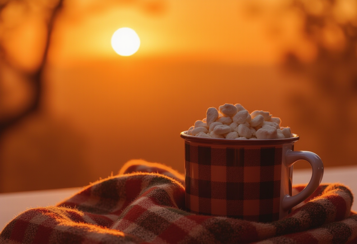 Warm drink at sunset brings cozy vibes to the evening Warm drink at sunset brings cozy vibes to the evening