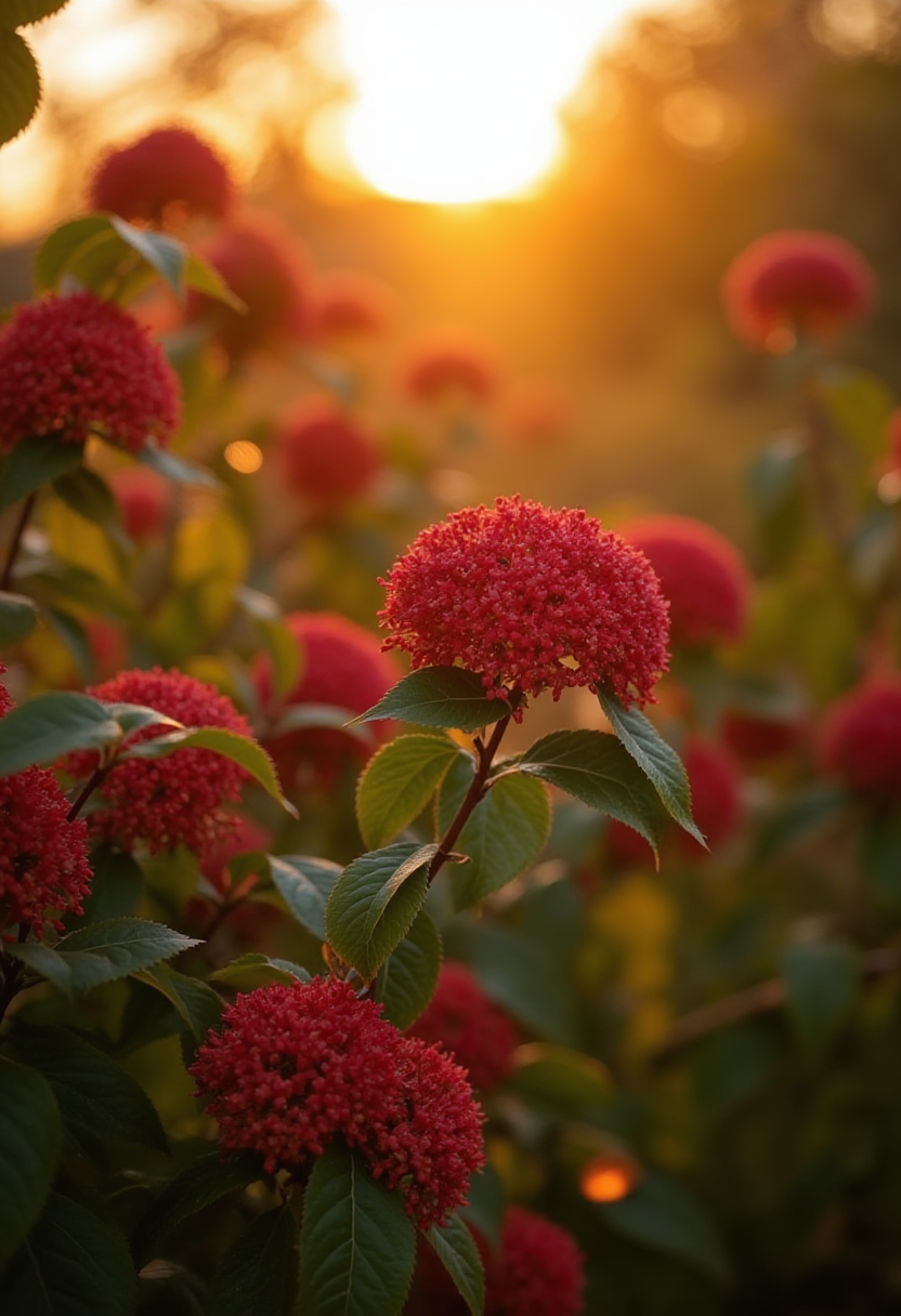 Vibrant red flowers blooming during sunset in nature Vibrant red flowers blooming during sunset in nature