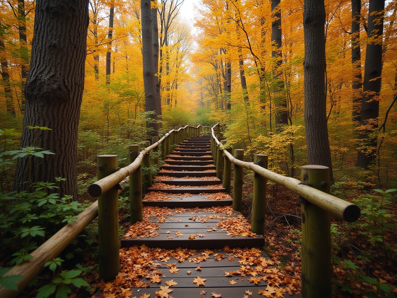 Autumn path through vibrant forest foliage Autumn path through vibrant forest foliage