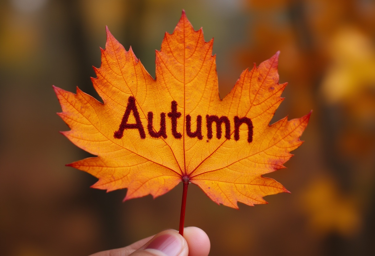 Beautiful autumn leaf with word written on it Beautiful autumn leaf with word written on it