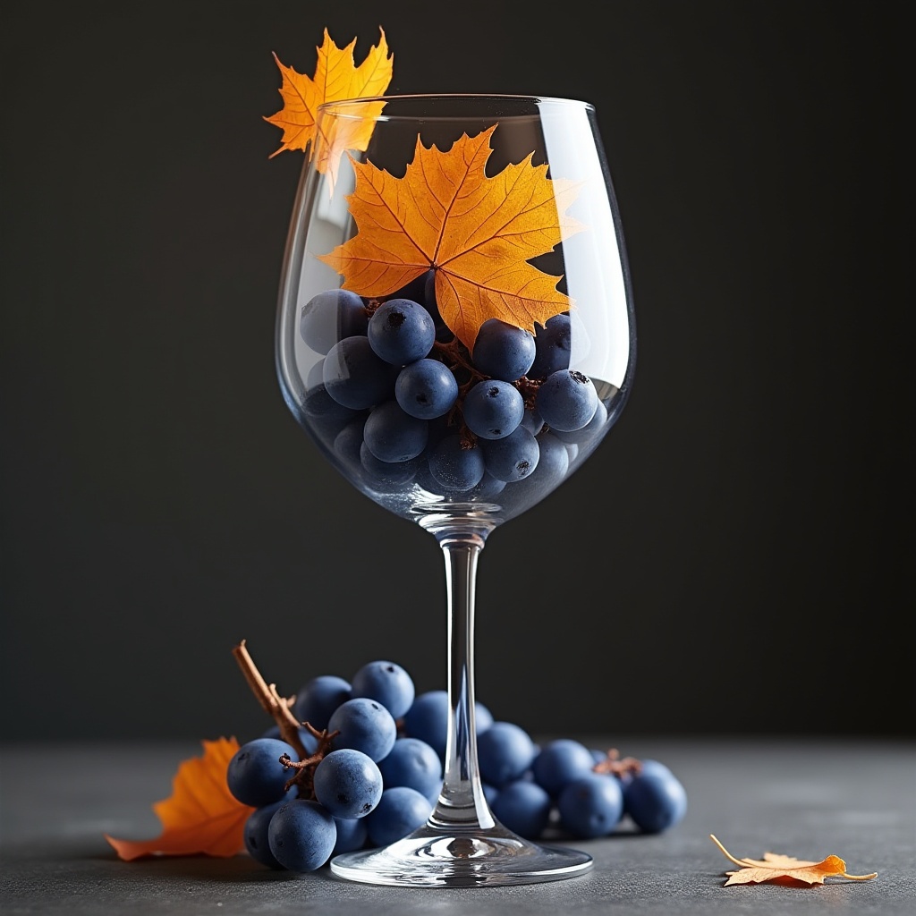 Bountiful grape arrangement in a glass with autumn leaves Bountiful grape arrangement in a glass with autumn leaves