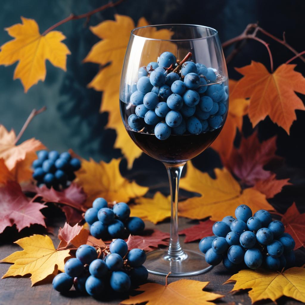 Grapes in a glass with fallen autumn leaves on a table Grapes in a glass with fallen autumn leaves on a table