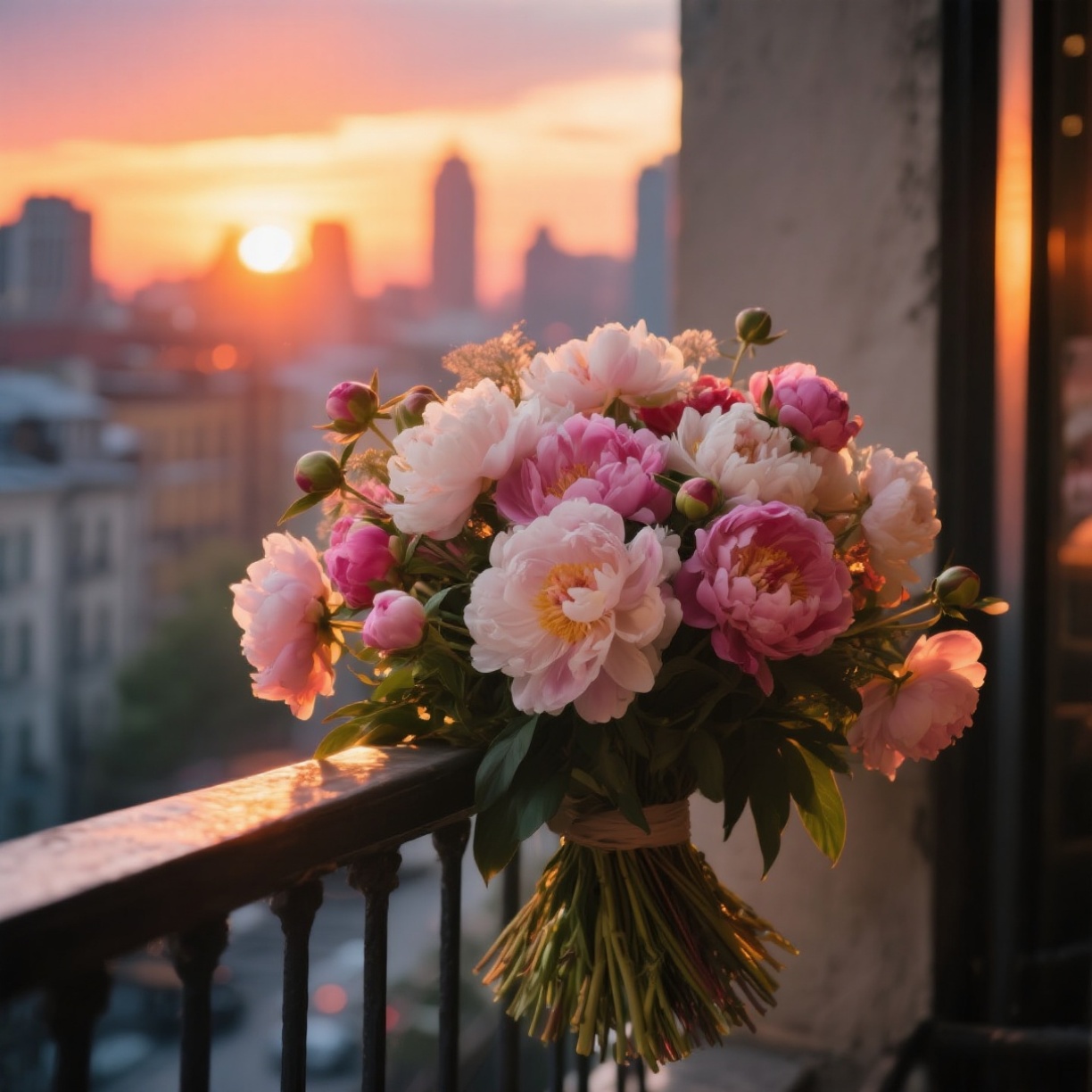 Stunning flower bouquet at sunset in urban setting Stunning flower bouquet at sunset in urban setting
