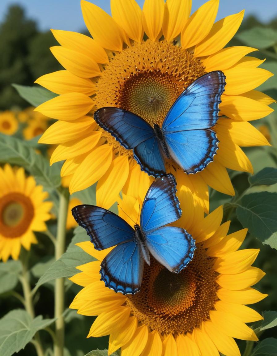 Butterflies flutter among vibrant sunflowers in a field Butterflies flutter among vibrant sunflowers in a field
