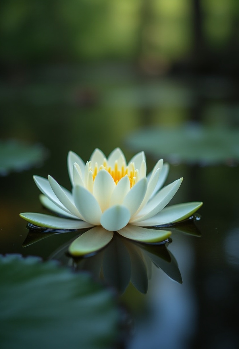 Blooming water lily floats serenely on a still pond Blooming water lily floats serenely on a still pond