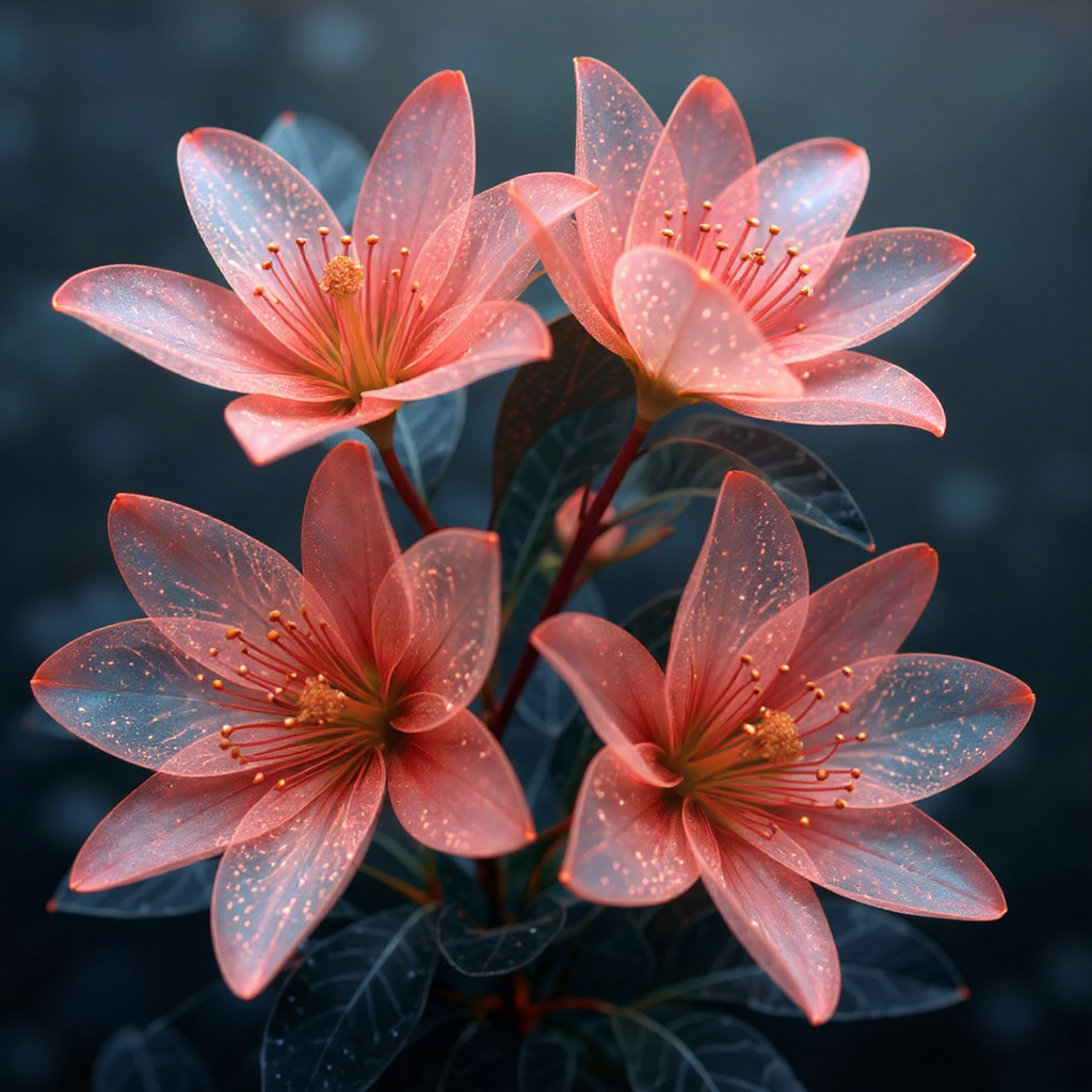 Elegant pink flowers with droplets in a serene setting Elegant pink flowers with droplets in a serene setting