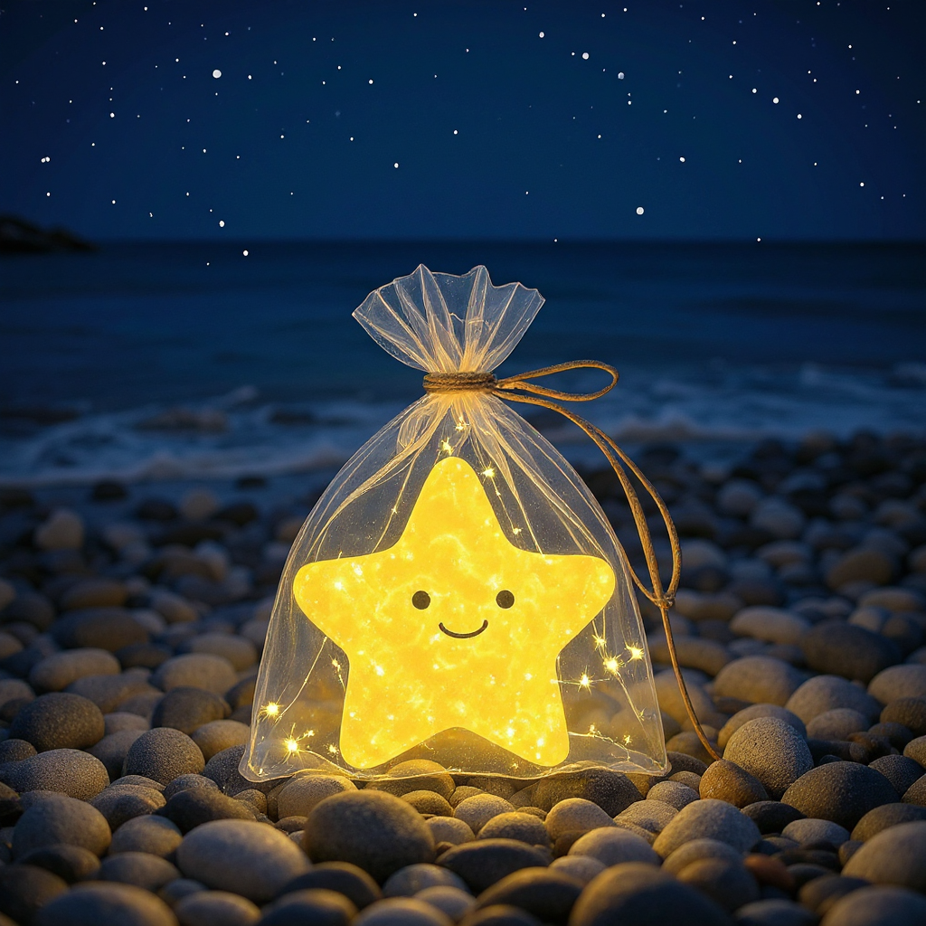 Bright star decoration by the seaside at night Bright star decoration by the seaside at night