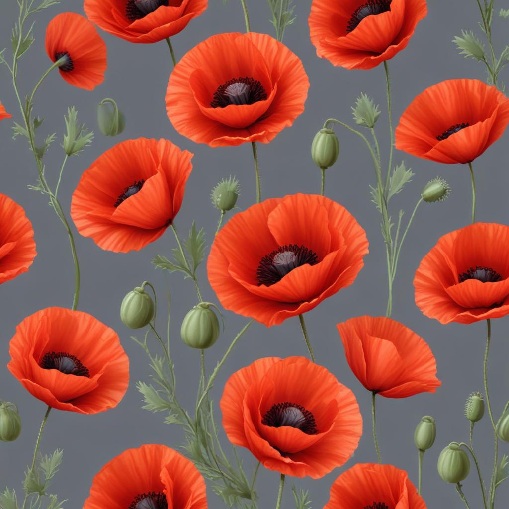 Poppies blooming on a soft gray background Poppies blooming on a soft gray background