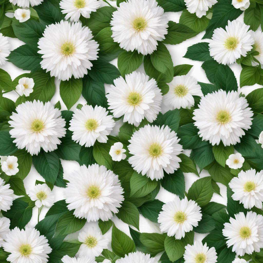 White flowers and green leaves form a vibrant pattern White flowers and green leaves form a vibrant pattern
