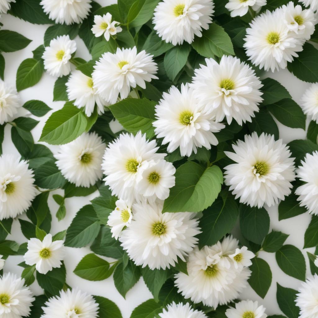 Bright white flowers and greenery arranged on a surface Bright white flowers and greenery arranged on a surface