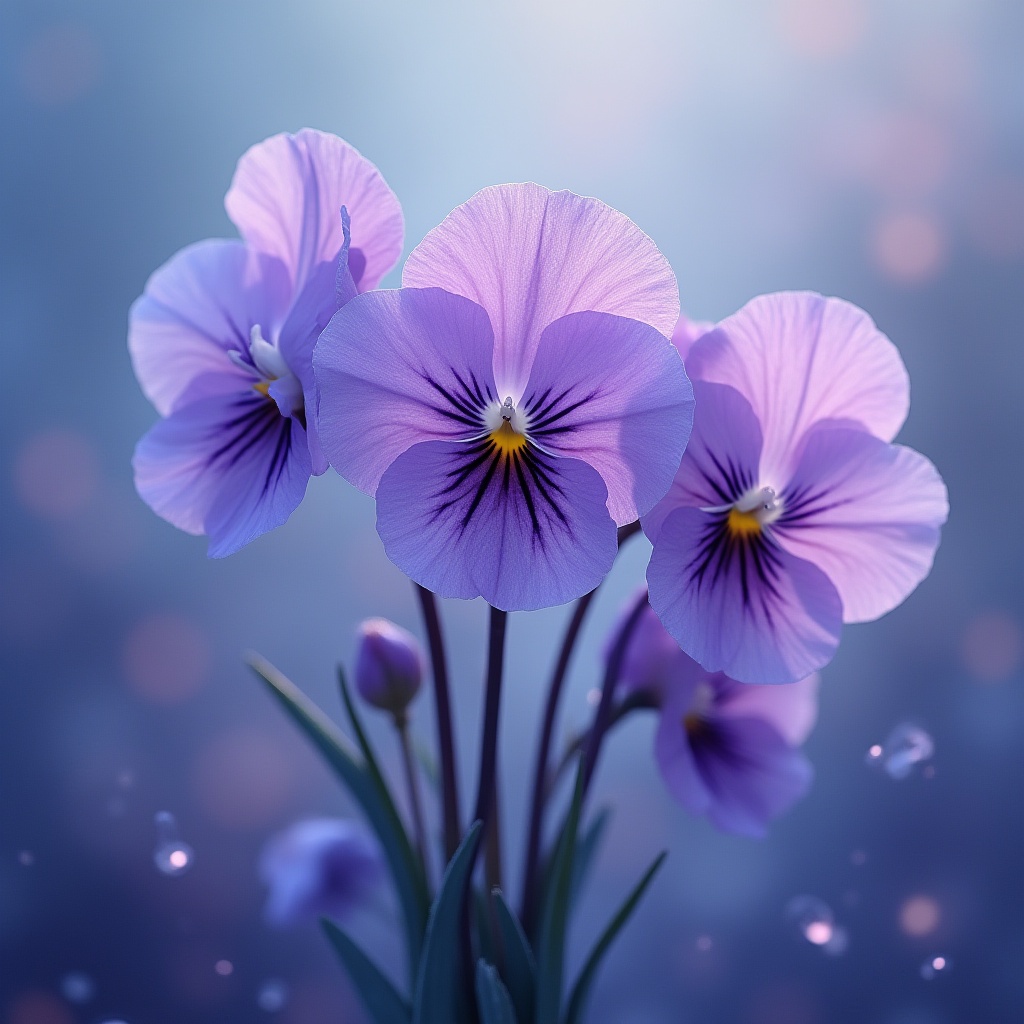 Delicate purple flowers blooming in soft light Delicate purple flowers blooming in soft light