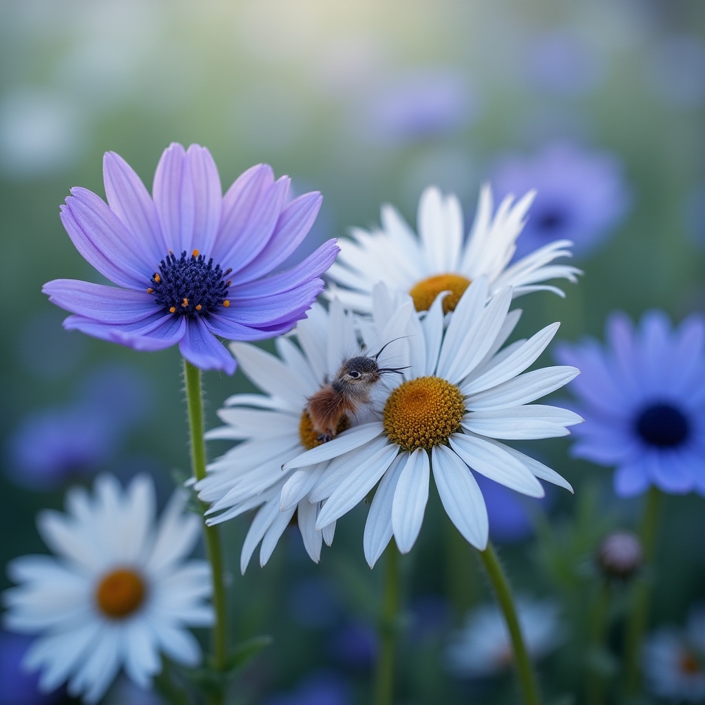Bees pollinating vibrant wildflowers in a sunny field Bees pollinating vibrant wildflowers in a sunny field