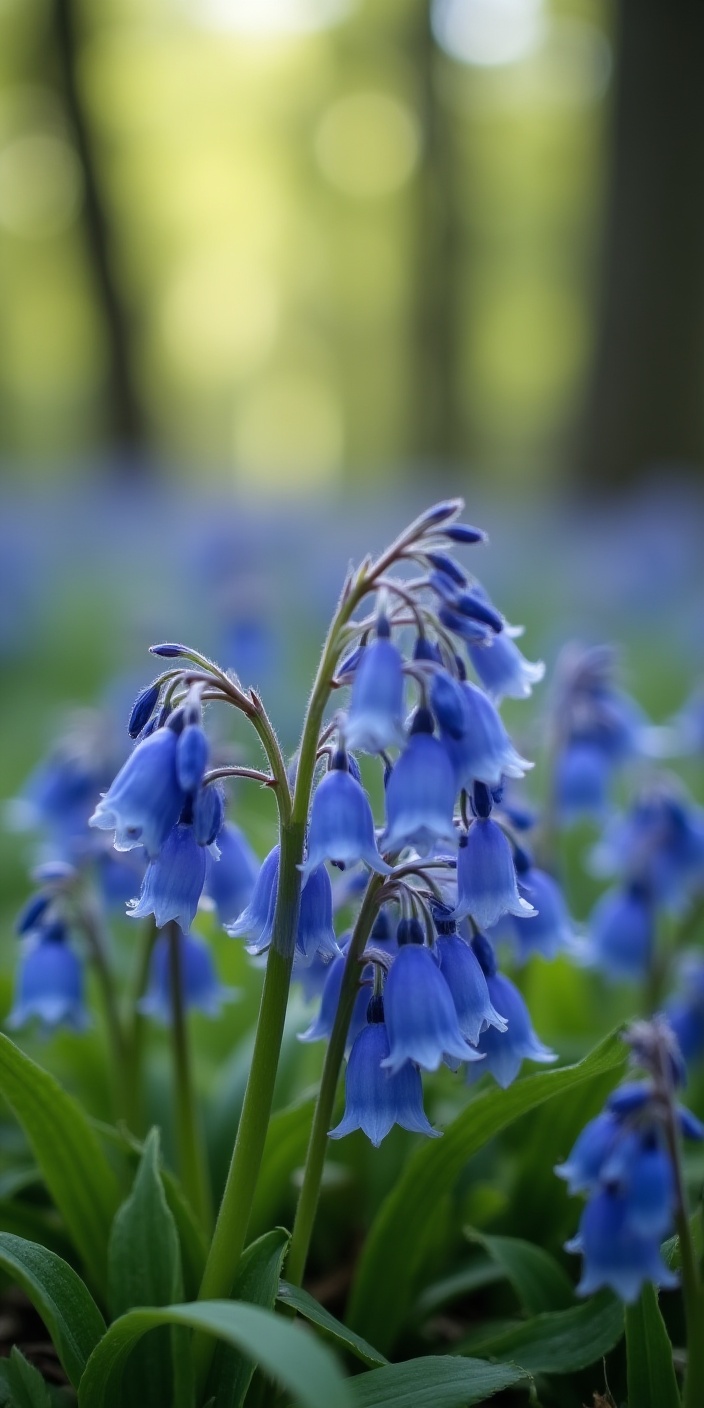 Bluebell flowers blooming in a serene woodland Bluebell flowers blooming in a serene woodland