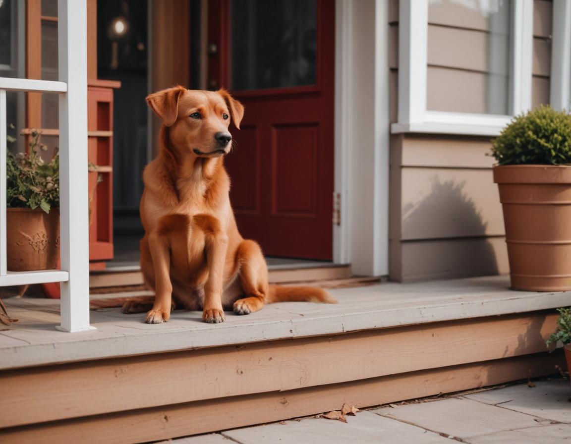 Dog relaxing on porch in warm afternoon light Dog relaxing on porch in warm afternoon light