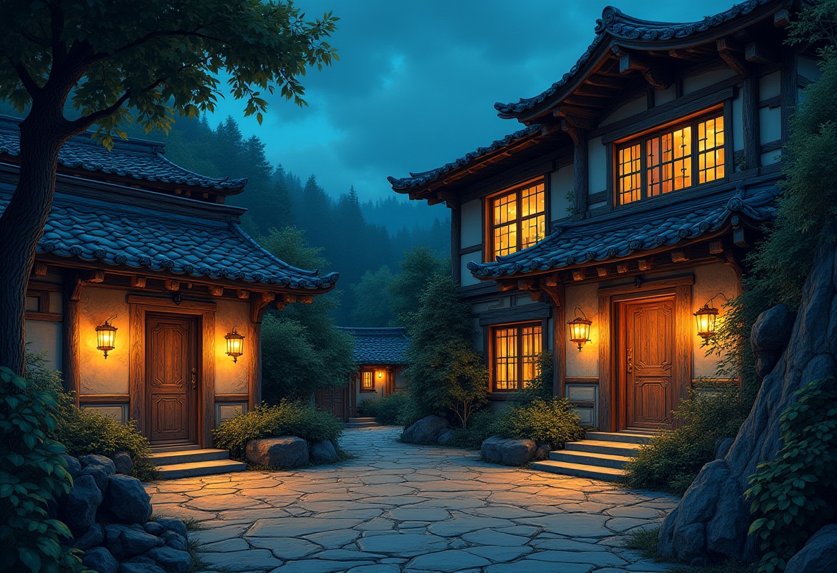 Evening ambiance at a serene village in the mountains Evening ambiance at a serene village in the mountains