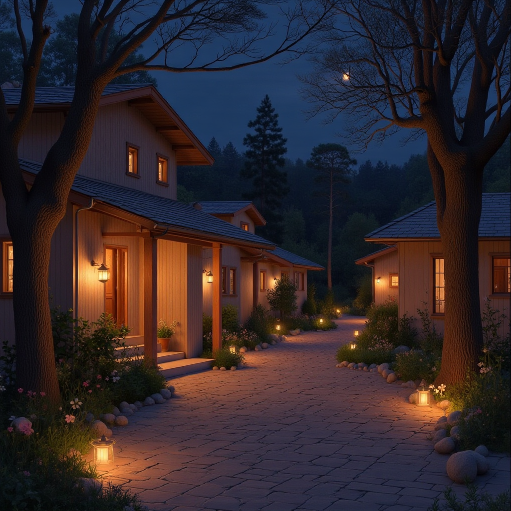 Cozy evening at a charming hillside village Cozy evening at a charming hillside village