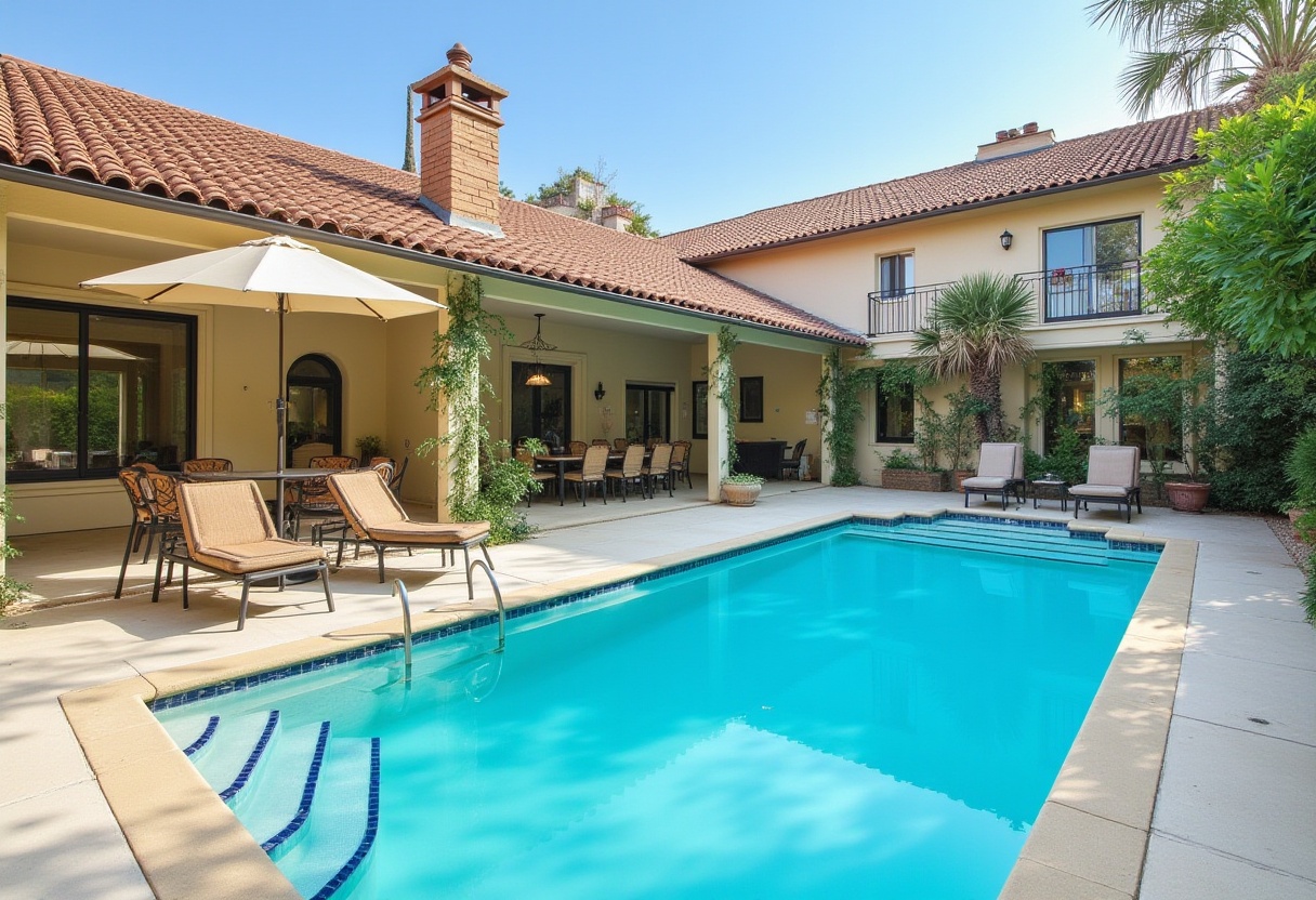 Relaxing afternoon by the pool in a beautiful backyard Relaxing afternoon by the pool in a beautiful backyard