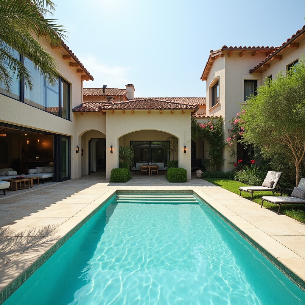 Elegant backyard oasis with pool and lush greenery Elegant backyard oasis with pool and lush greenery