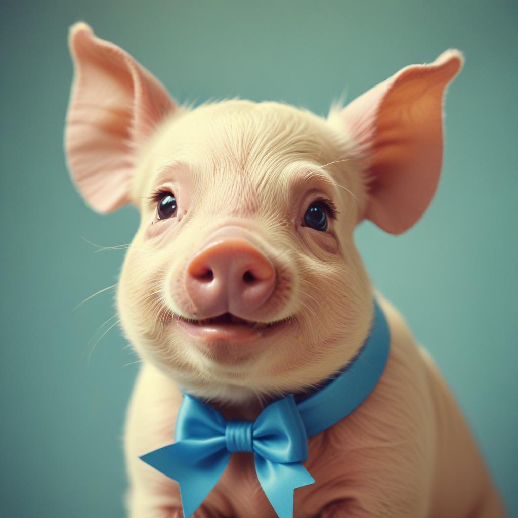 Piglet in a blue bow tie on a light background Piglet in a blue bow tie on a light background