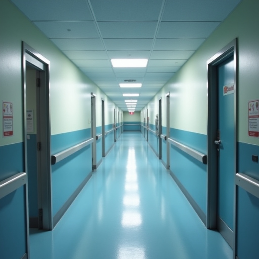 Long empty hallway at a hospital perspective Long empty hallway at a hospital perspective
