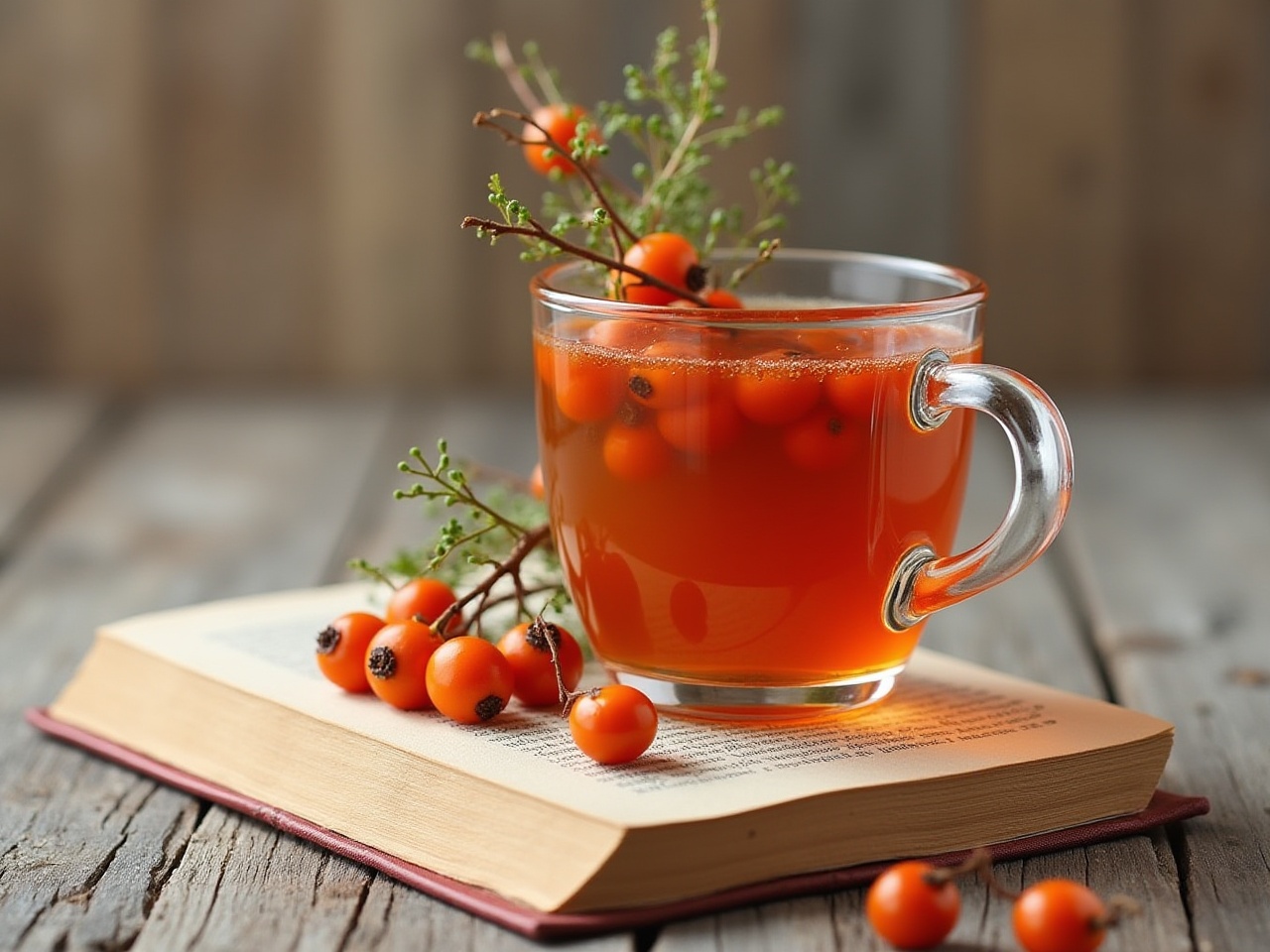 Warm beverage with berries on a wooden surface Warm beverage with berries on a wooden surface