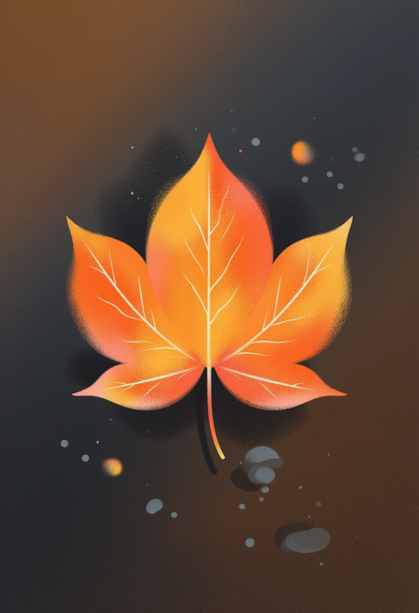 Illustration of an orange maple leaf against dark background Illustration of an orange maple leaf against dark background