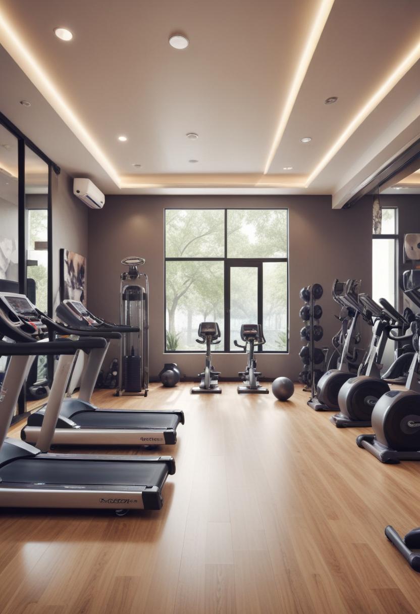 Modern gym interior featuring various fitness equipment Modern gym interior featuring various fitness equipment