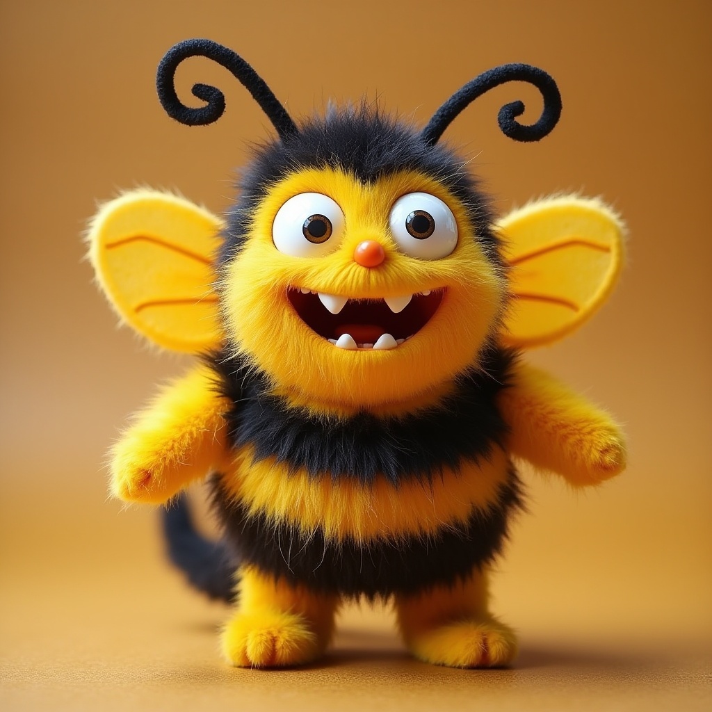 Cute fluffy bee character with big smile and fuzzy body Cute fluffy bee character with big smile and fuzzy body