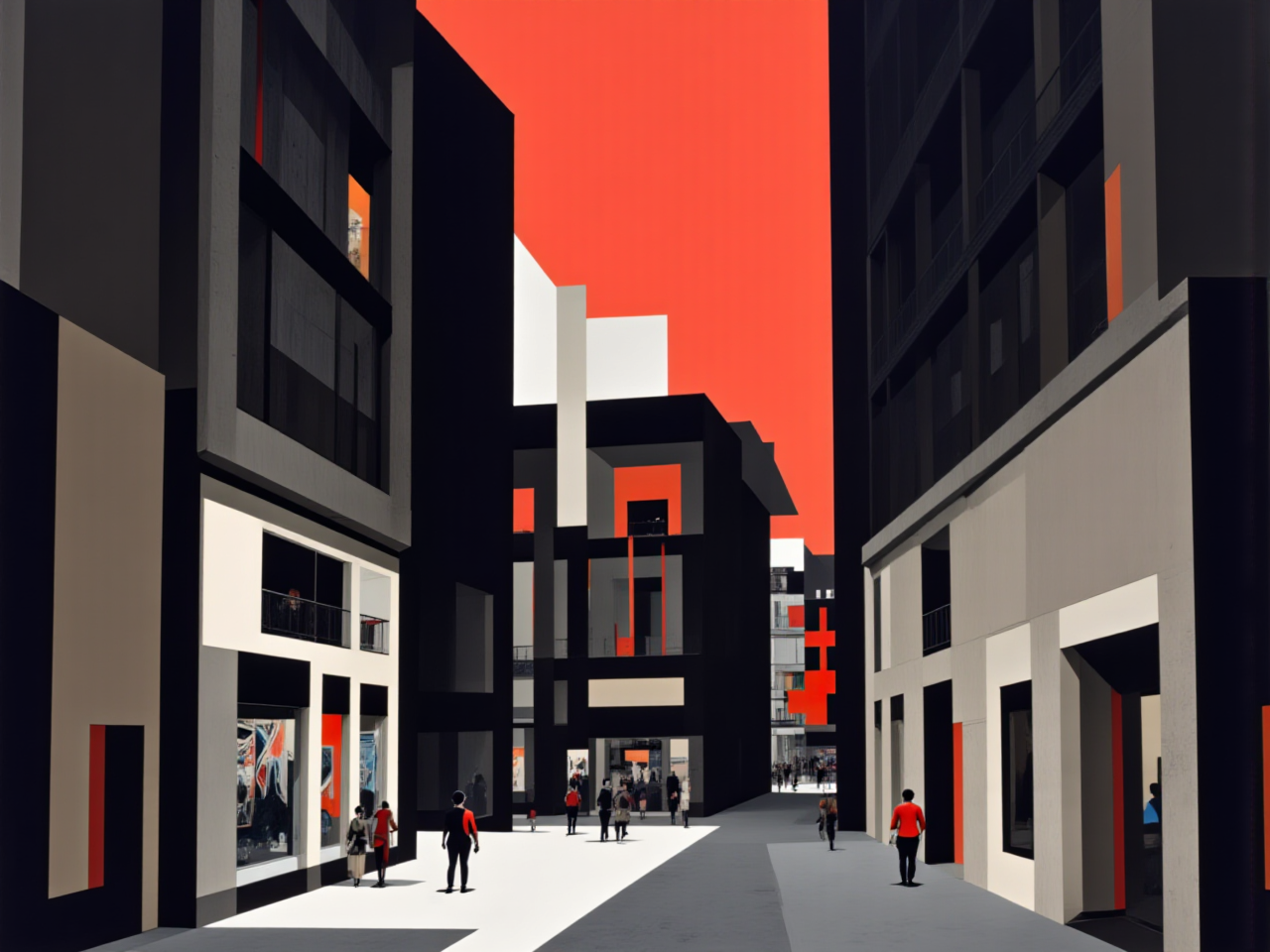 Urban modern architecture with a vibrant backdrop Urban modern architecture with a vibrant backdrop