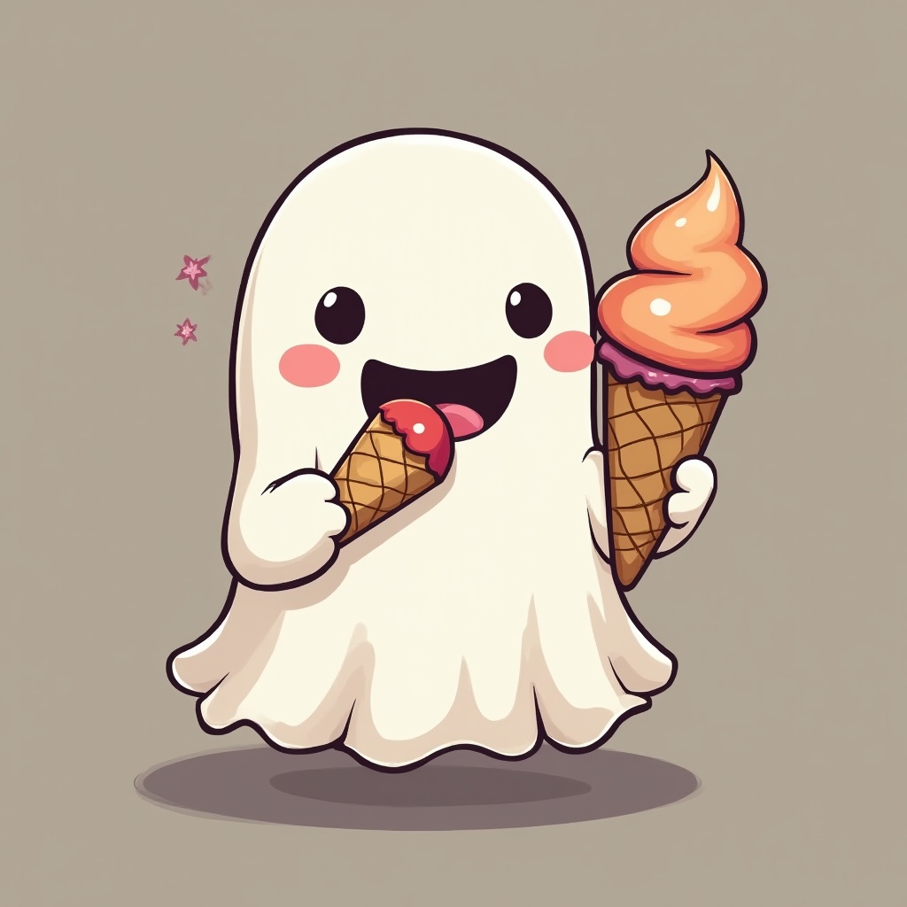 Happy ghost enjoying ice cream in a playful style Happy ghost enjoying ice cream in a playful style