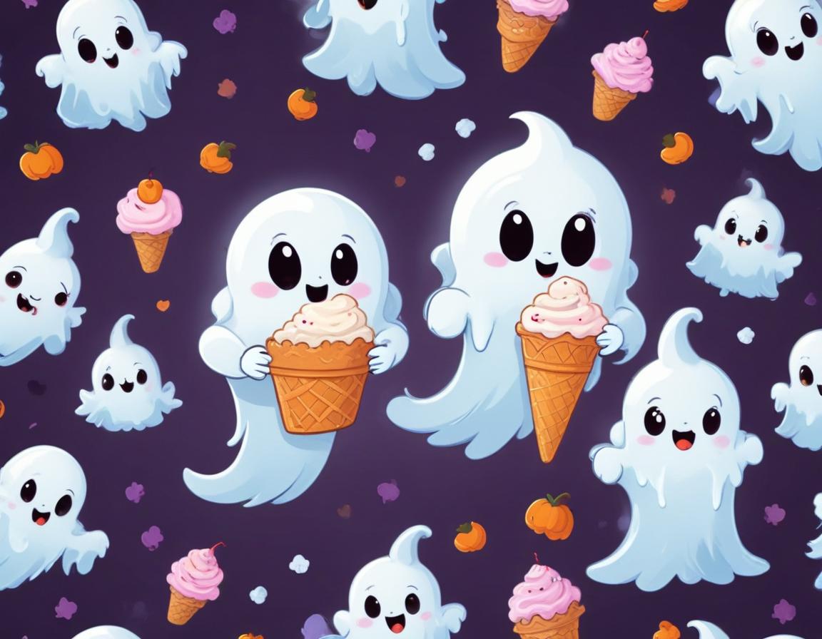 Cute ghosts enjoying ice cream in a playful design Cute ghosts enjoying ice cream in a playful design