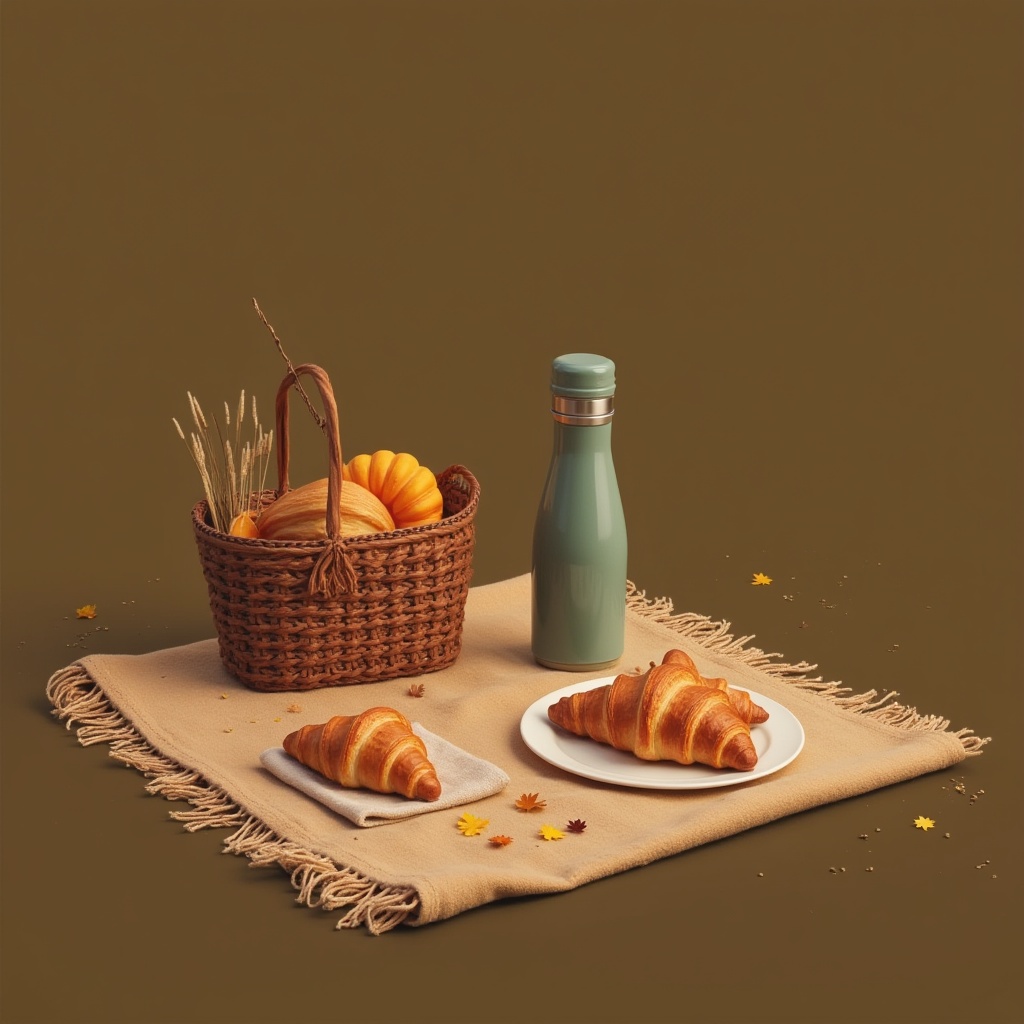 Delicious breakfast scene with croissants and drink Delicious breakfast scene with croissants and drink
