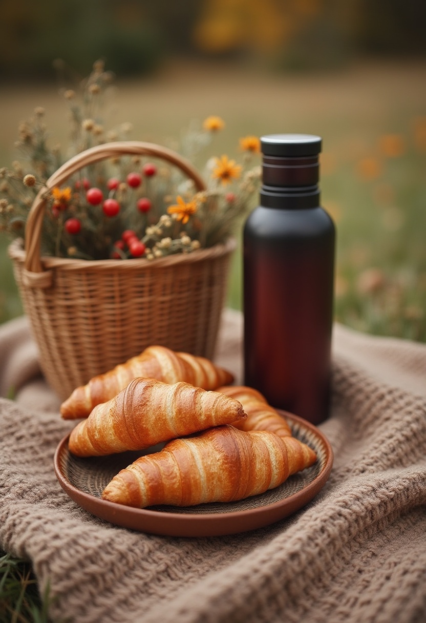 Enjoying croissants and a drink in a scenic warm setting Enjoying croissants and a drink in a scenic warm setting