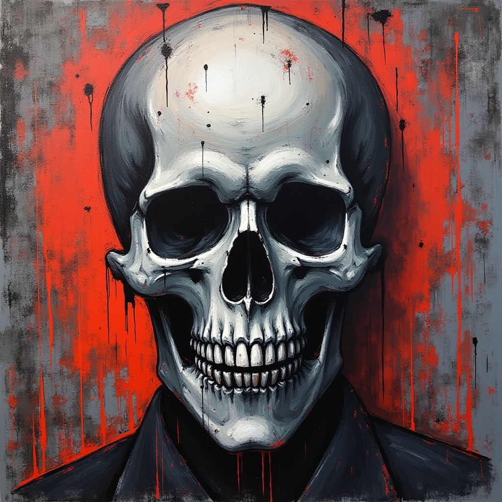 Bold skull artwork with striking red background Bold skull artwork with striking red background