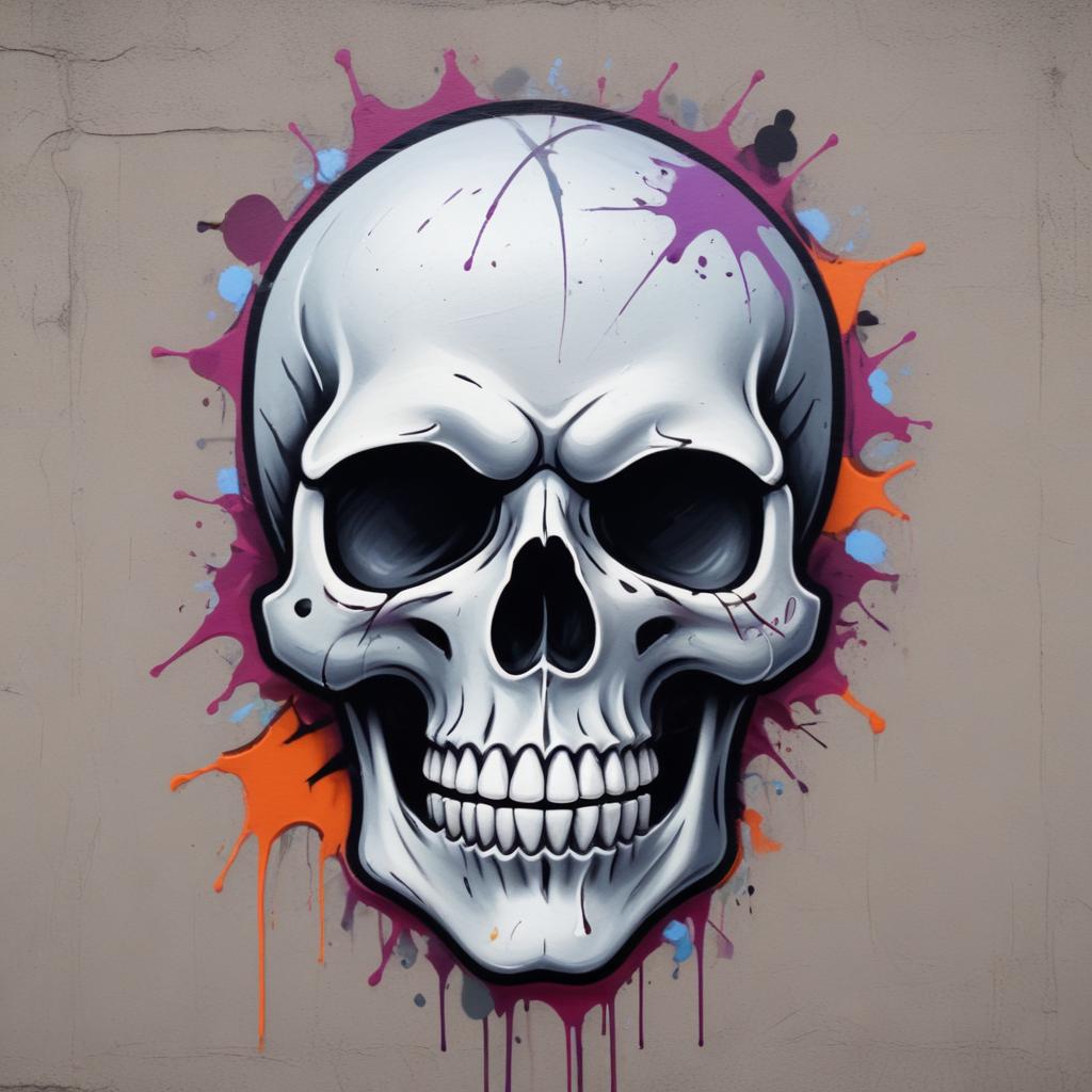 Colorful street art featuring a skull design Colorful street art featuring a skull design
