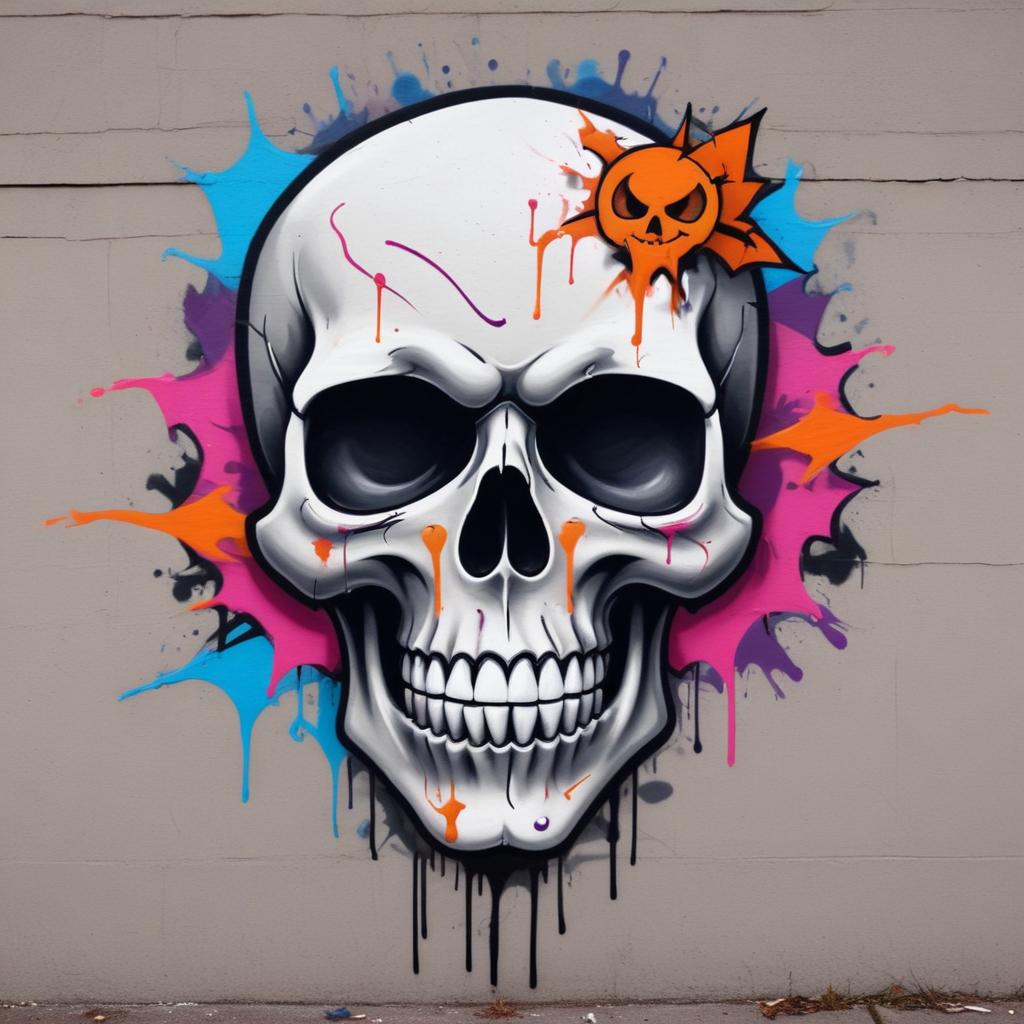 Vibrant street art featuring a large skull design Vibrant street art featuring a large skull design