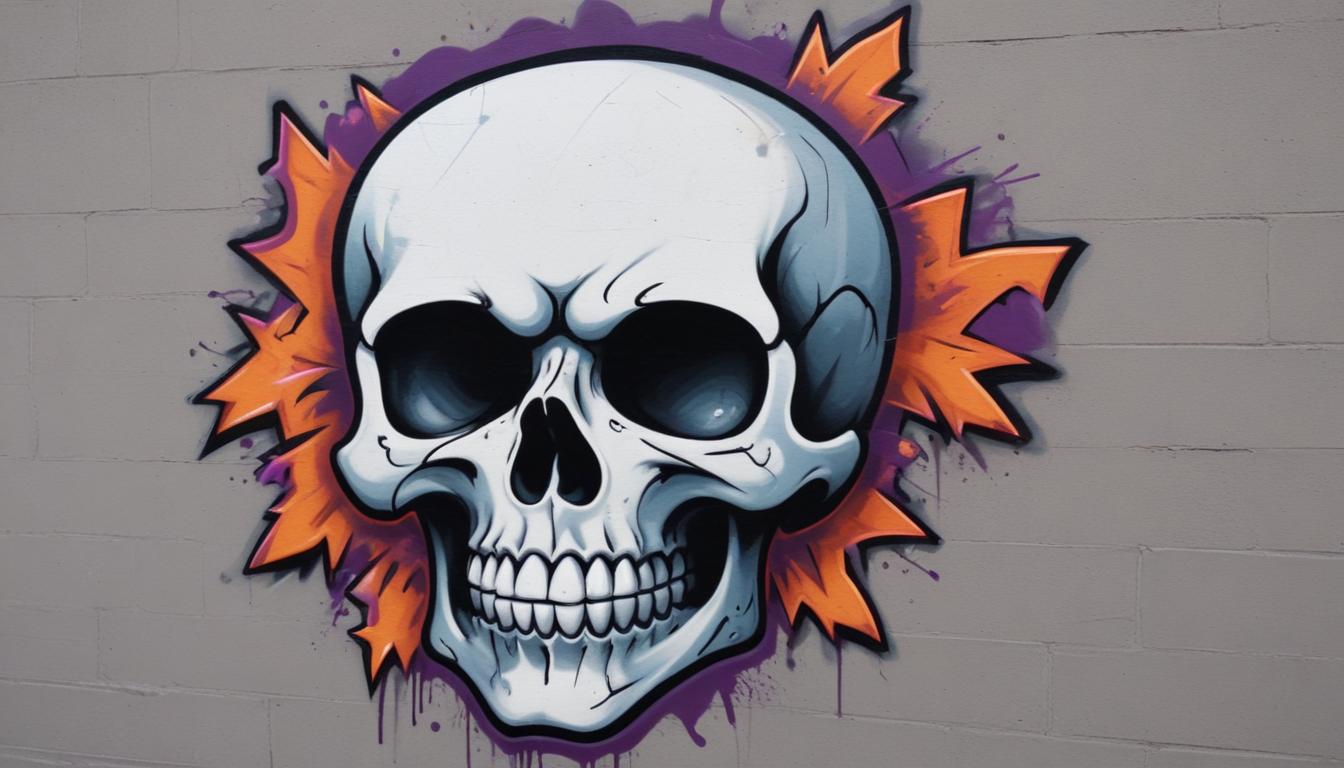 Colorful skull mural on a city wall Colorful skull mural on a city wall