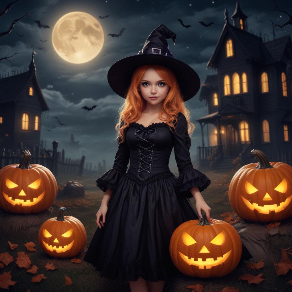 Enchanting young witch in a spooky halloween scene Enchanting young witch in a spooky halloween scene