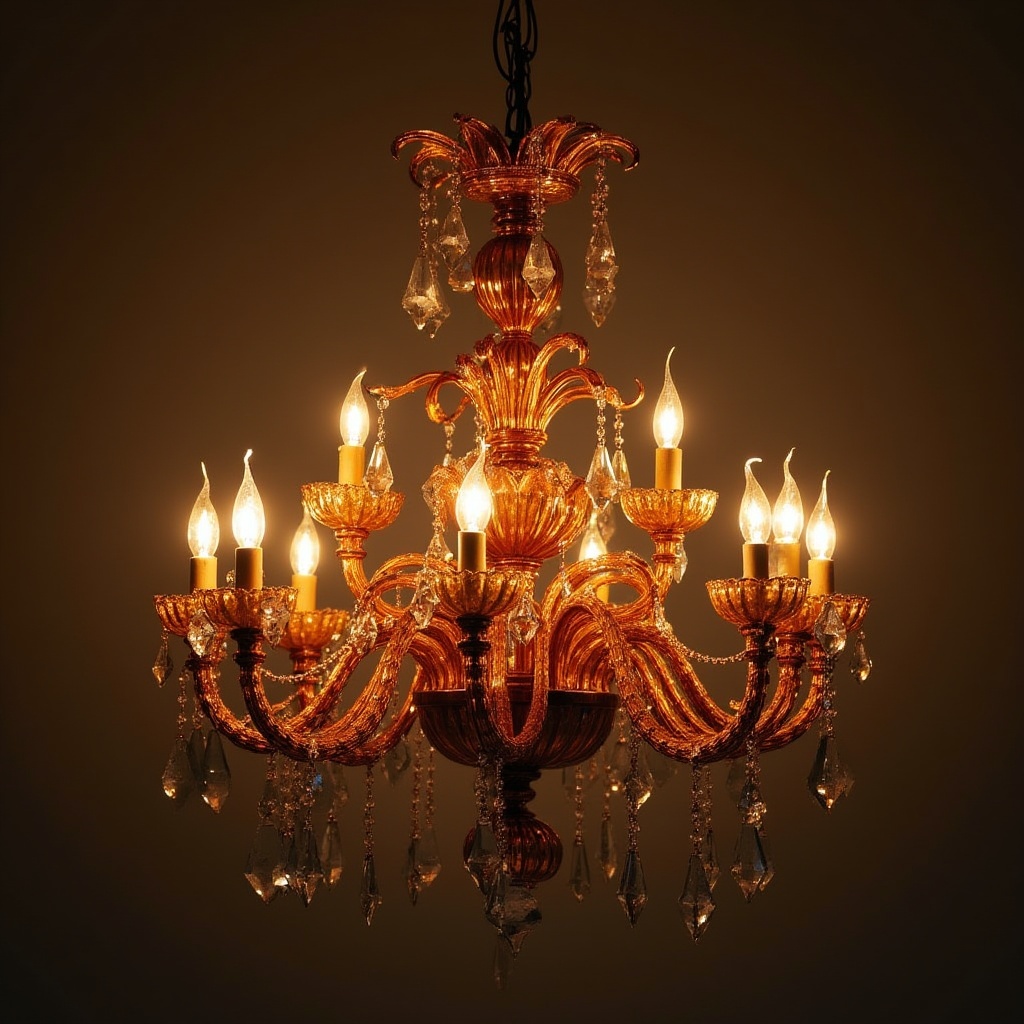 Elegant chandelier illuminating a dark room setting Elegant chandelier illuminating a dark room setting