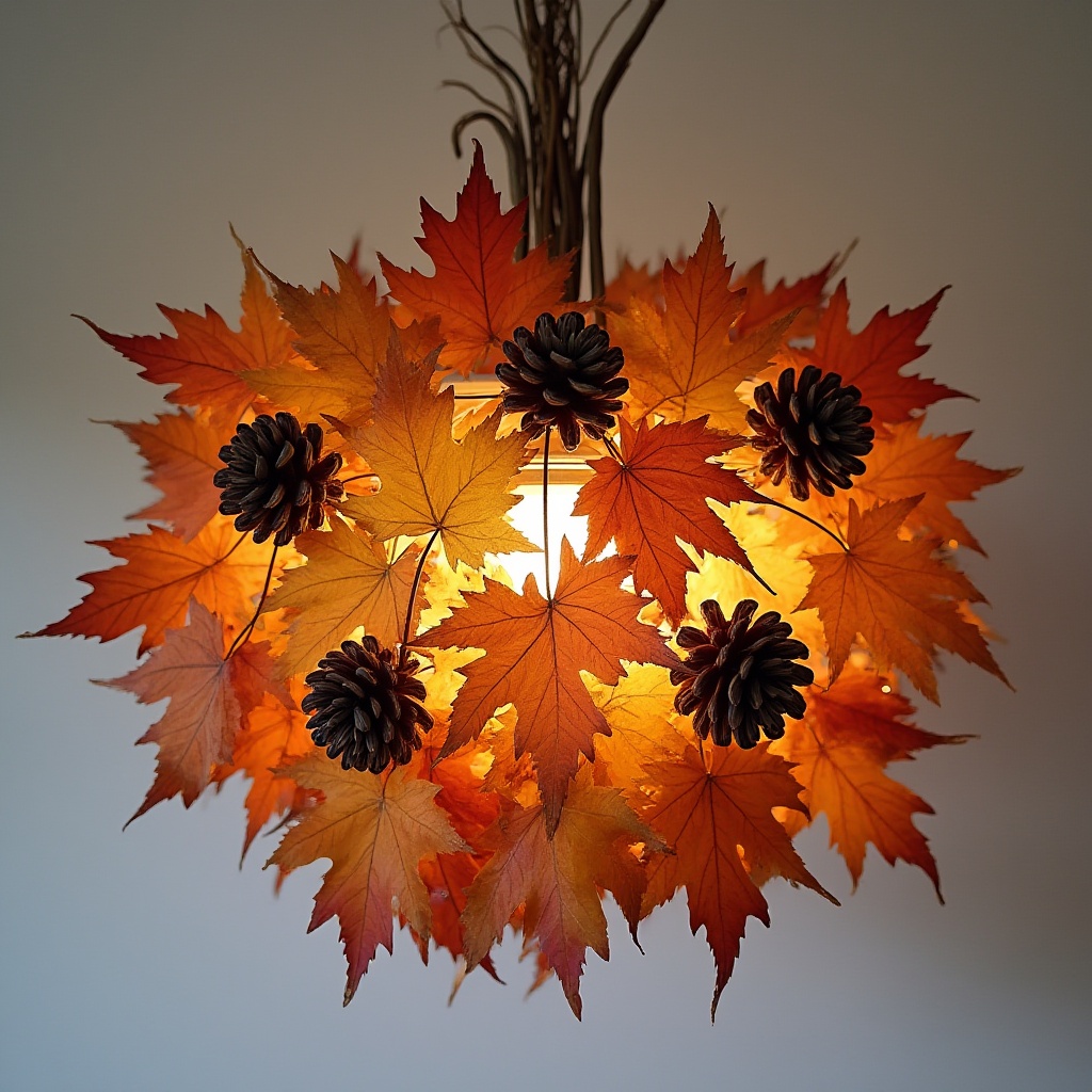 Autumn leaves and pinecone light fixture Autumn leaves and pinecone light fixture