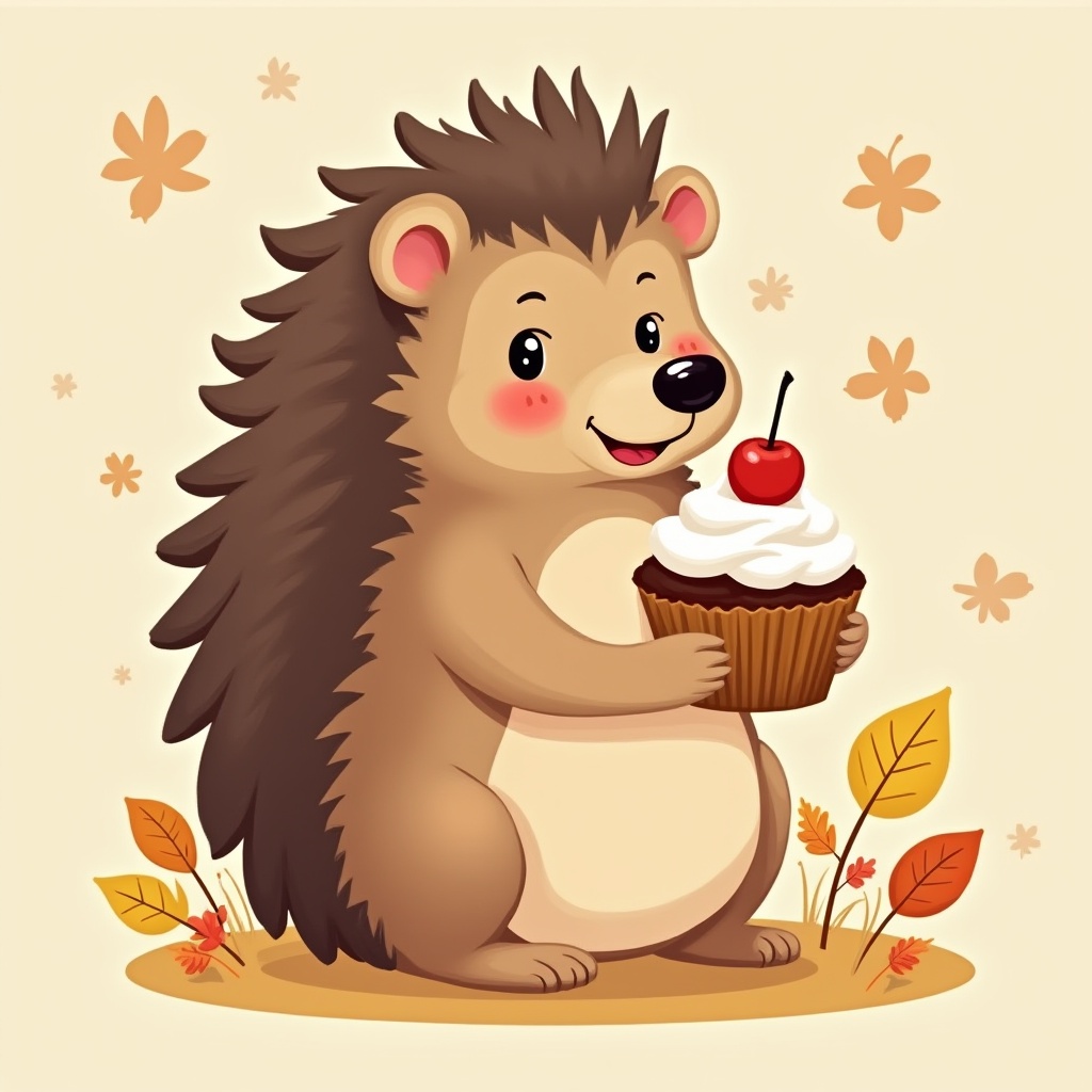 Hedgehog enjoys a cupcake in a playful garden setting Hedgehog enjoys a cupcake in a playful garden setting