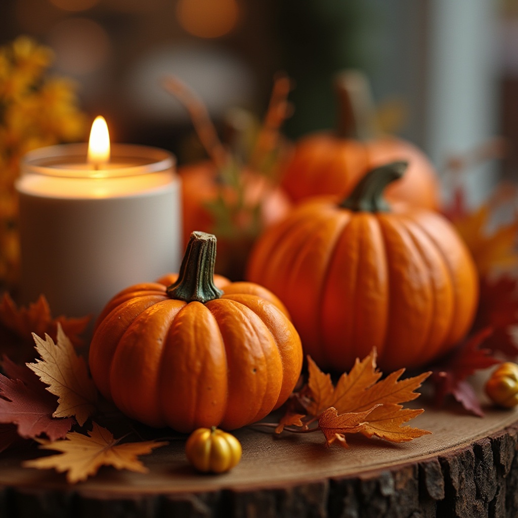 Beautiful autumn display with pumpkins and candlelight Beautiful autumn display with pumpkins and candlelight